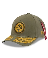 New Era x Alpha Men's Industries Olive Pittsburgh Steelers A-Frame 9FORTY Adjustable Hat