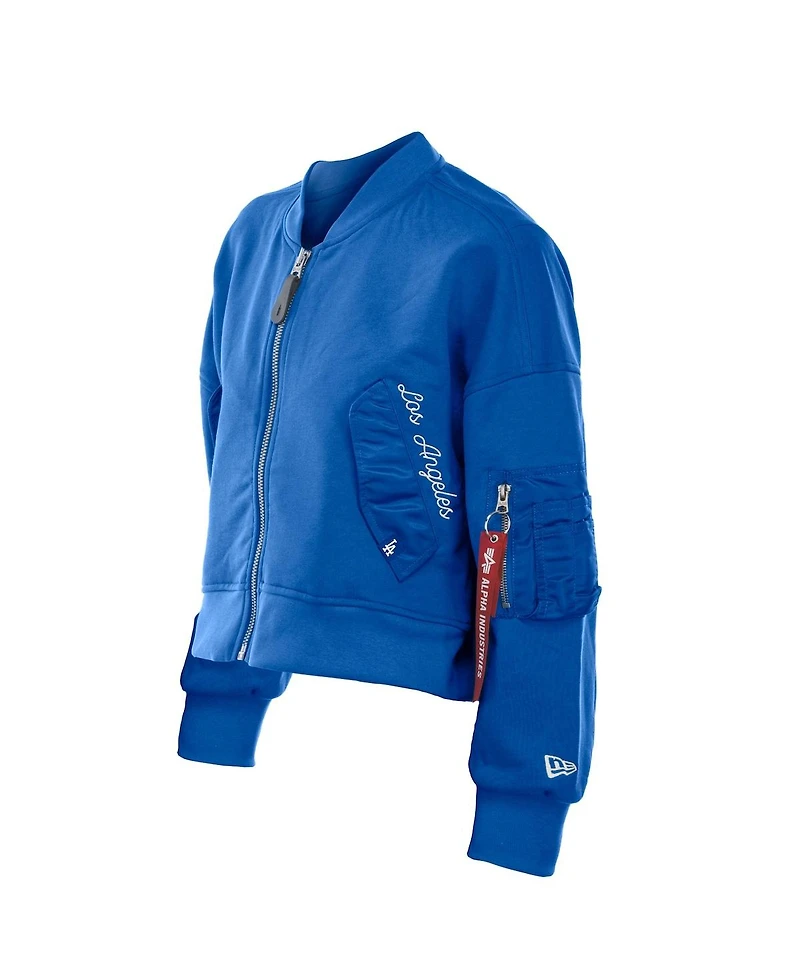 New Era x Alpha Women's Industries Royal Los Angeles Dodgers Cropped Full-Zip Jacket