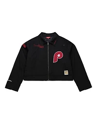 Mitchell & Ness Women's Black Philadelphia Phillies Mechanic Cropped Full-Zip Jacket