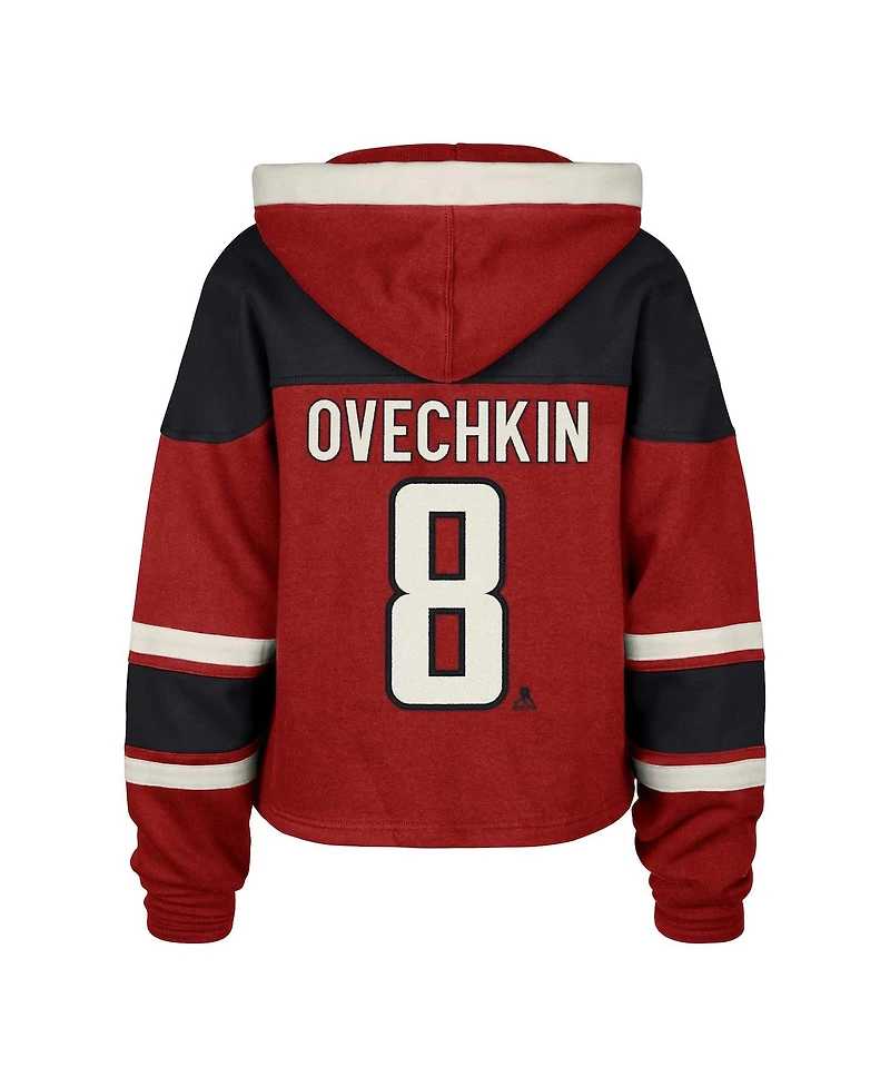 '47 Brand Women's Alexander Ovechkin Red Washington Capitals Superior Lacer Cropped Pullover Hoodie