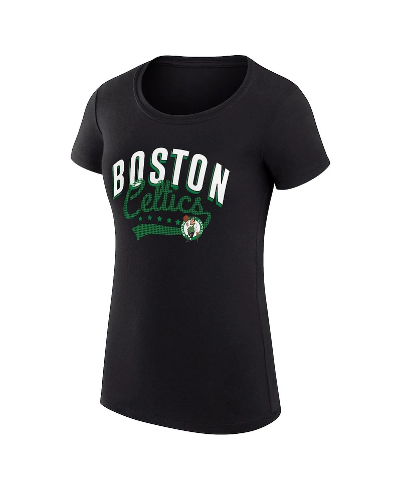 G-iii 4Her by Carl Banks Women's Black Boston Celtics Super-Slim Fit Lightweight Filigree Logo T-Shirt