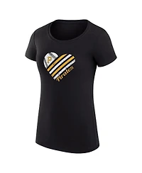 G-iii 4Her by Carl Banks Women's Black Pittsburgh Pirates Super-Slim Fit Lightweight Heart Graphic T-Shirt
