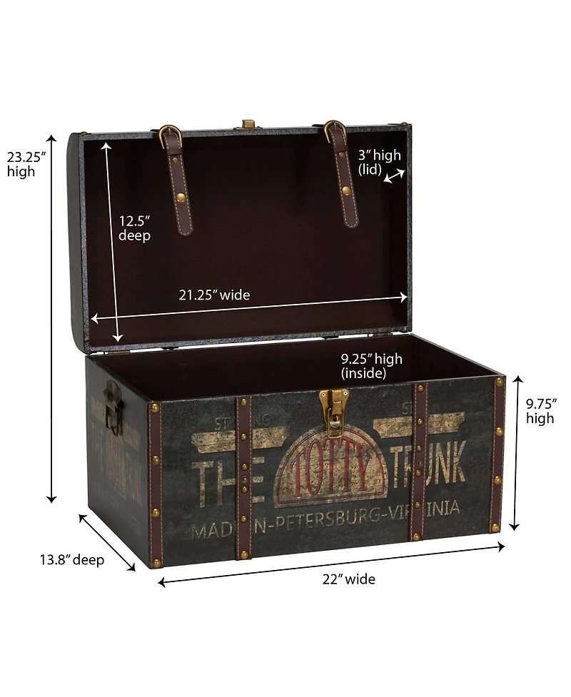 Household Essentials Large Decorative Trunk, Vintage Decoupage, Green and Black