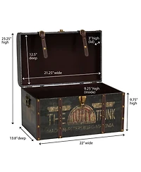 Household Essentials Large Decorative Trunk, Vintage Decoupage, Green and Black