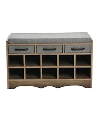 Household Essentials Entryway Storage Bench with Drawers, Shoe Compartments and Cushioned Seat in Ashwood Rustic Wood Grain
