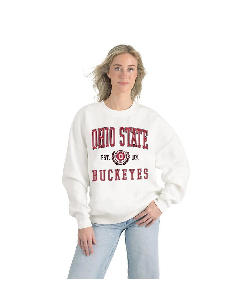 Gameday Couture Women's White Ohio State Buckeyes Premium Fleece Drop Shoulder Oversized Pullover Sweatshirt