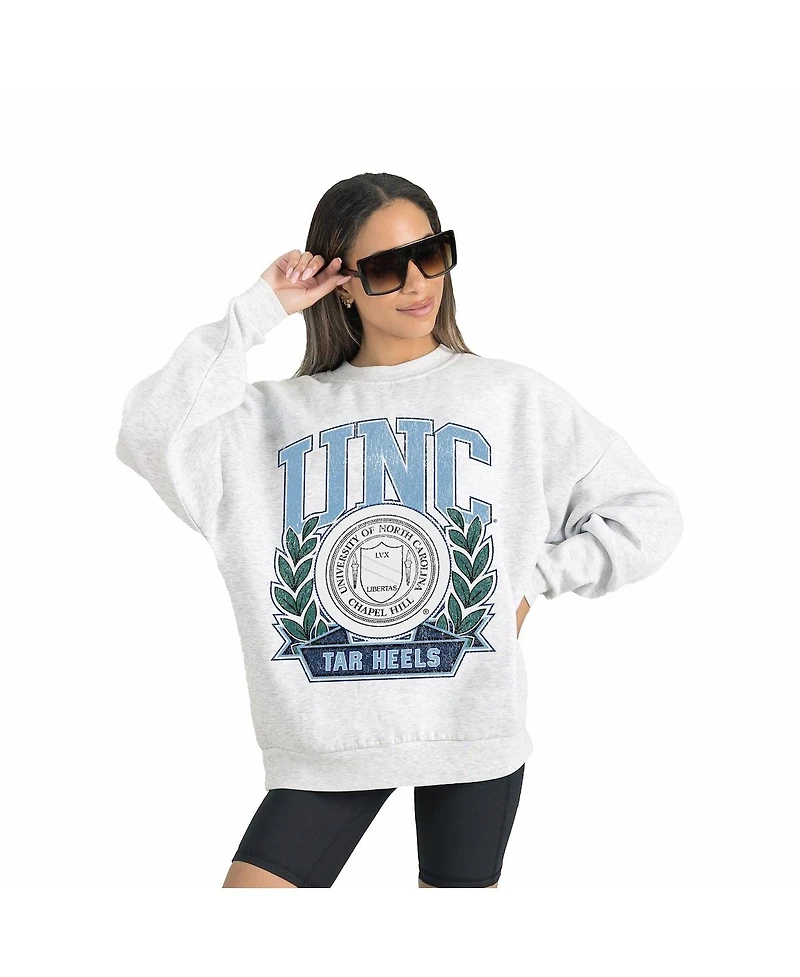 Gameday Couture Women's Gray North Carolina Tar Heels Premium Fleece Drop Shoulder Oversized Pullover Sweatshirt
