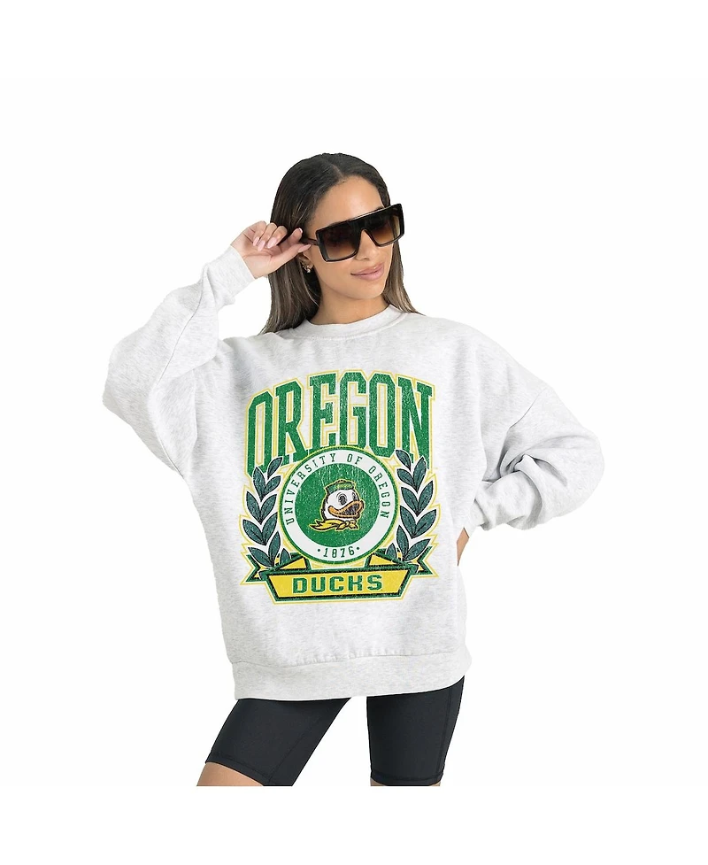 Gameday Couture Women's Gray Oregon Ducks Premium Fleece Drop Shoulder Oversized Pullover Sweatshirt