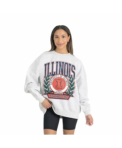 Gameday Couture Women's Gray Illinois Fighting Illini Premium Fleece Drop Shoulder Oversized Pullover Sweatshirt