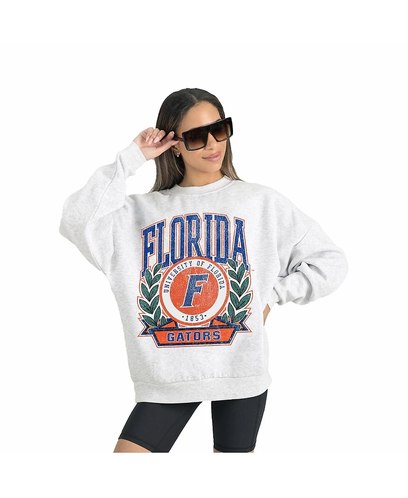 Gameday Couture Women's Gray Florida Gators Premium Fleece Drop Shoulder Oversized Pullover Sweatshirt