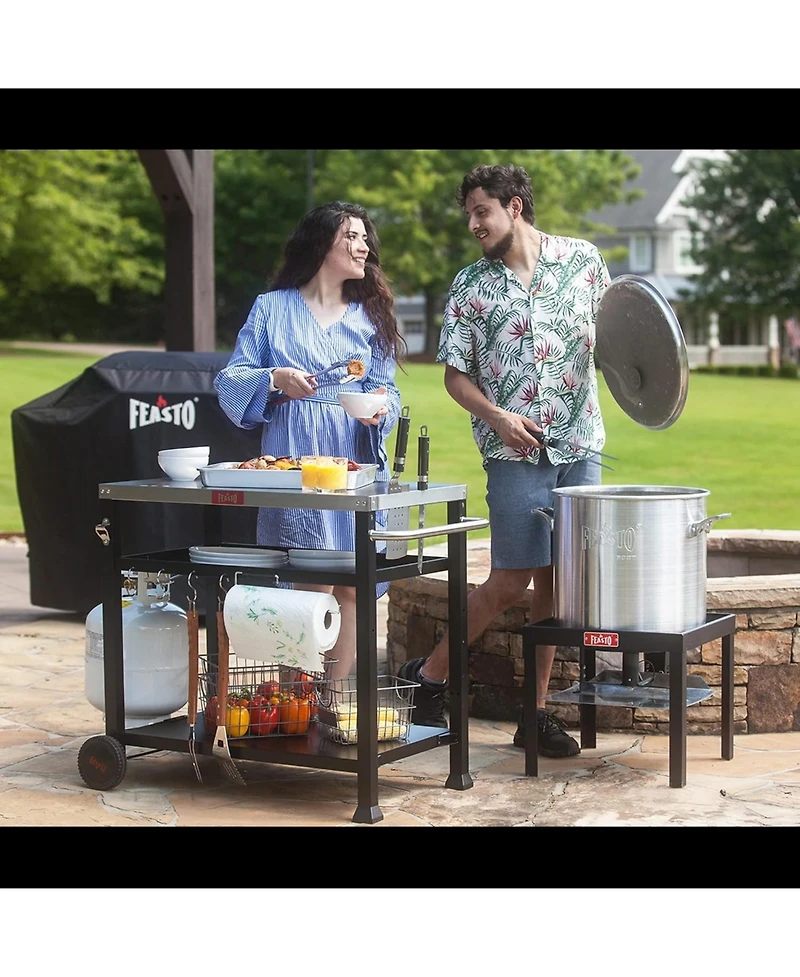 3Shelf Outdoor Grill Table Pizza Oven Table for Outside Movable Grill Cart with Wheels Indoor Outdoor Cooking Station