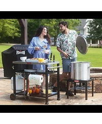 3Shelf Outdoor Grill Table Pizza Oven Table for Outside Movable Grill Cart with Wheels Indoor Outdoor Cooking Station
