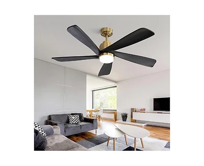 52-inch Modern Stylish Golden 5-Blade Ceiling Fan with Remote Control and Light Source