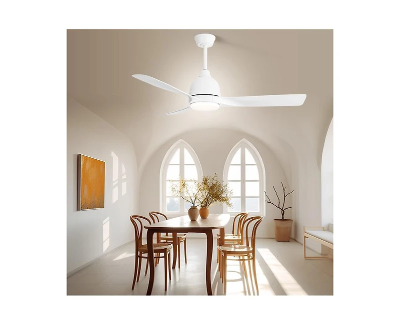 54-inch Modern Minimalist White 3-Blade Ceiling Fan with Led Light Remote Control Supports 6 Speeds and Timer Function
