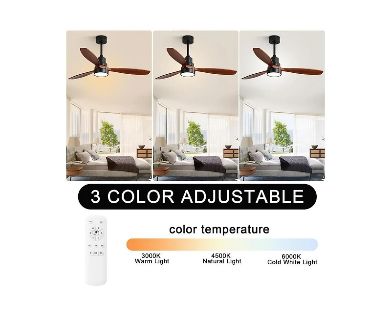 52-inch Simple and Grand Style 3-Blade Ceiling Fan with Remote Control and Light Source