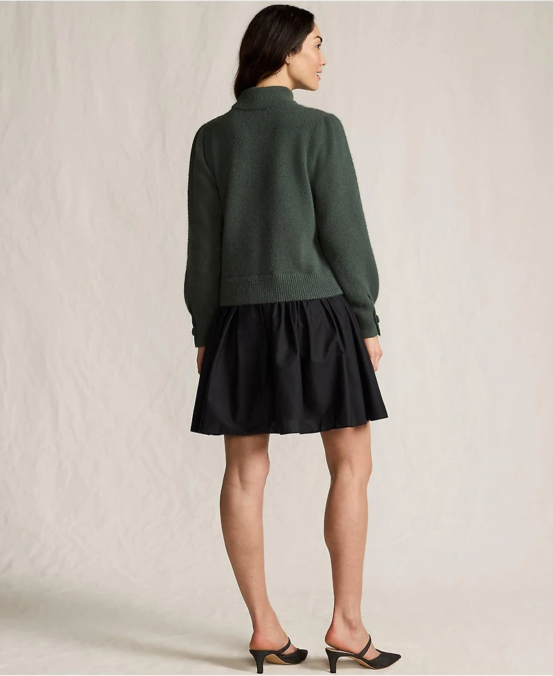 Lands' End Women's Fuzzy Lantern Sleeve Mock Neck Mini Twofer Dress