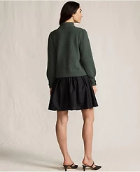 Lands' End Women's Fuzzy Lantern Sleeve Mock Neck Mini Twofer Dress