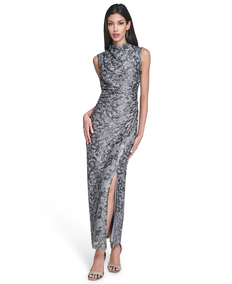Vince Camuto Women's Sequin Lace High-Cowl Neck Dress