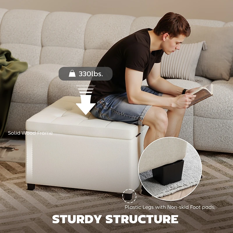 Homcom Fabric Tufted Storage Ottoman with Flip Top for Living Room Bedroom
