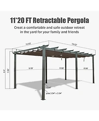 Boyel Living 11 X 20 Ft Outdoor Living Outdoor Retractable Pergola with Weather-Resistant Canopy Aluminum Garden Pergola Patio Grill Gazebo,Dark Gray