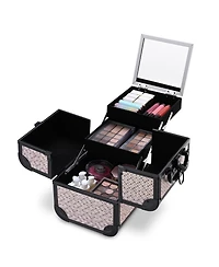 Byootique Makeup Train Case with Mirror Cosmetic Organizer Art Deco Graphite
