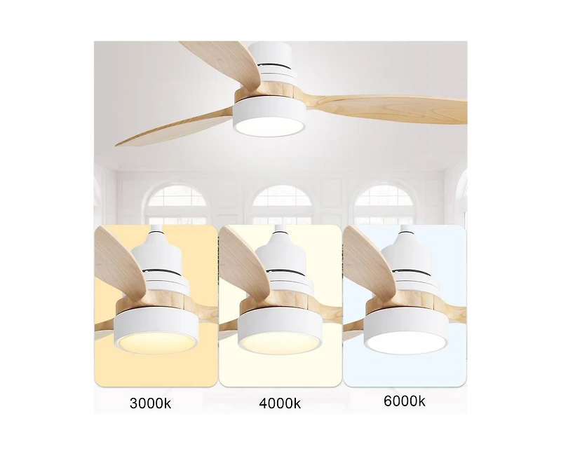 Sofucor 52-inch Simple and Grand Style White 3-Blade Ceiling Fan with Remote Control and Light Source