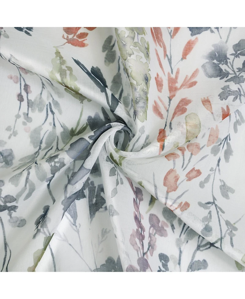 Habitat 100% Polyester Audrey Sheer Grommet Floral Faux Linen Curtain Panel 52" x 63" Multi