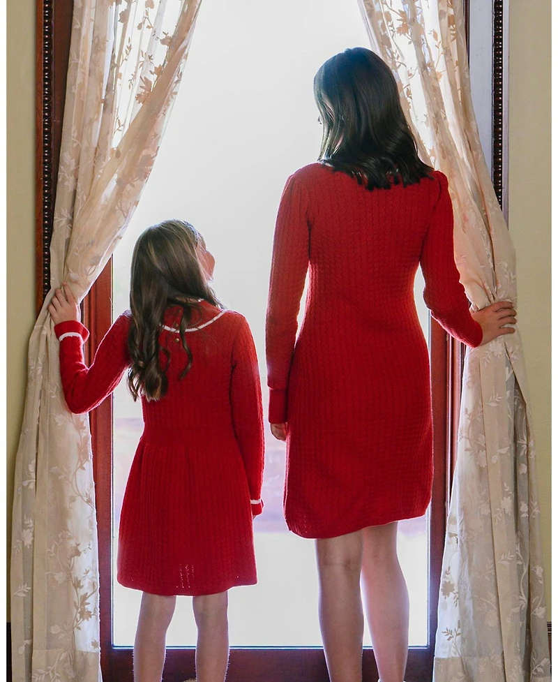 Hope & Henry Toddler Girls' Organic Mock Neck Ruffle Cuff Cable Sweater Dress