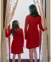 Hope & Henry Toddler Girls' Organic Mock Neck Ruffle Cuff Cable Sweater Dress