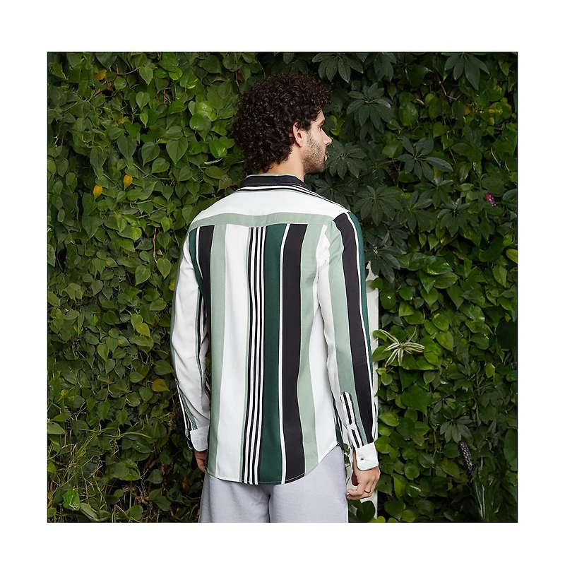 Campus Sutra Men's Jungle Green & Cream White Multitrack-Striped Shirt