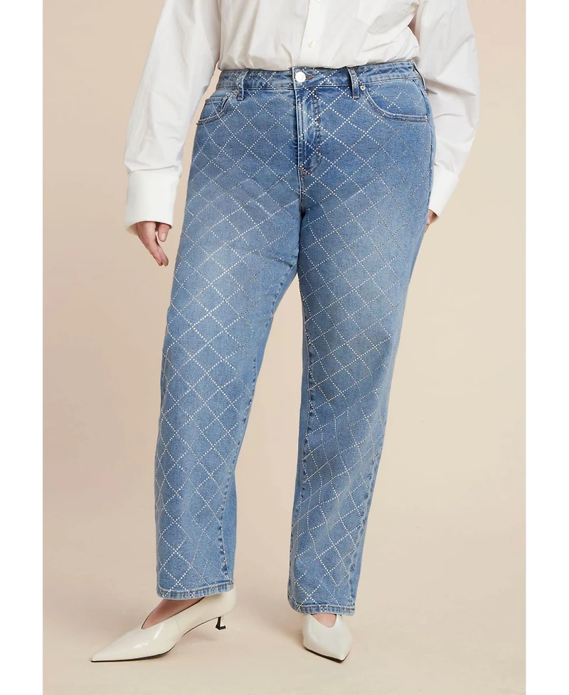 Eloquii Women's Diamond Sparkle Straight Leg Jean