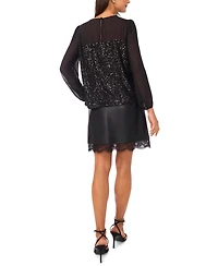 Vince Camuto Women's Sequin Crewneck Blouson Sleeve Top