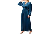 Kiyonna Plus Vivienne Long Sleeve Velvet Evening Gown with Pockets