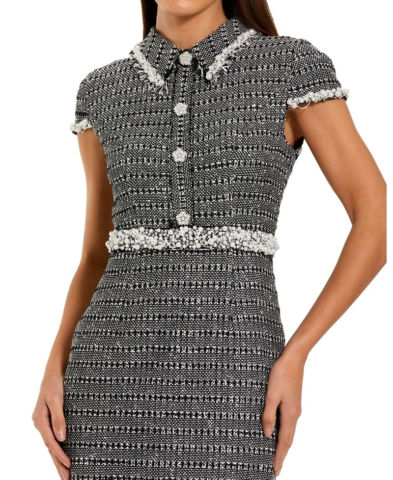 Mac Duggal Women's Cap Sleeve Boucle Midi Dress