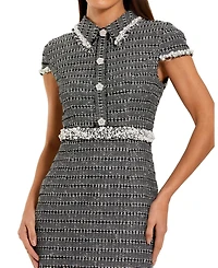 Mac Duggal Women's Cap Sleeve Boucle Midi Dress