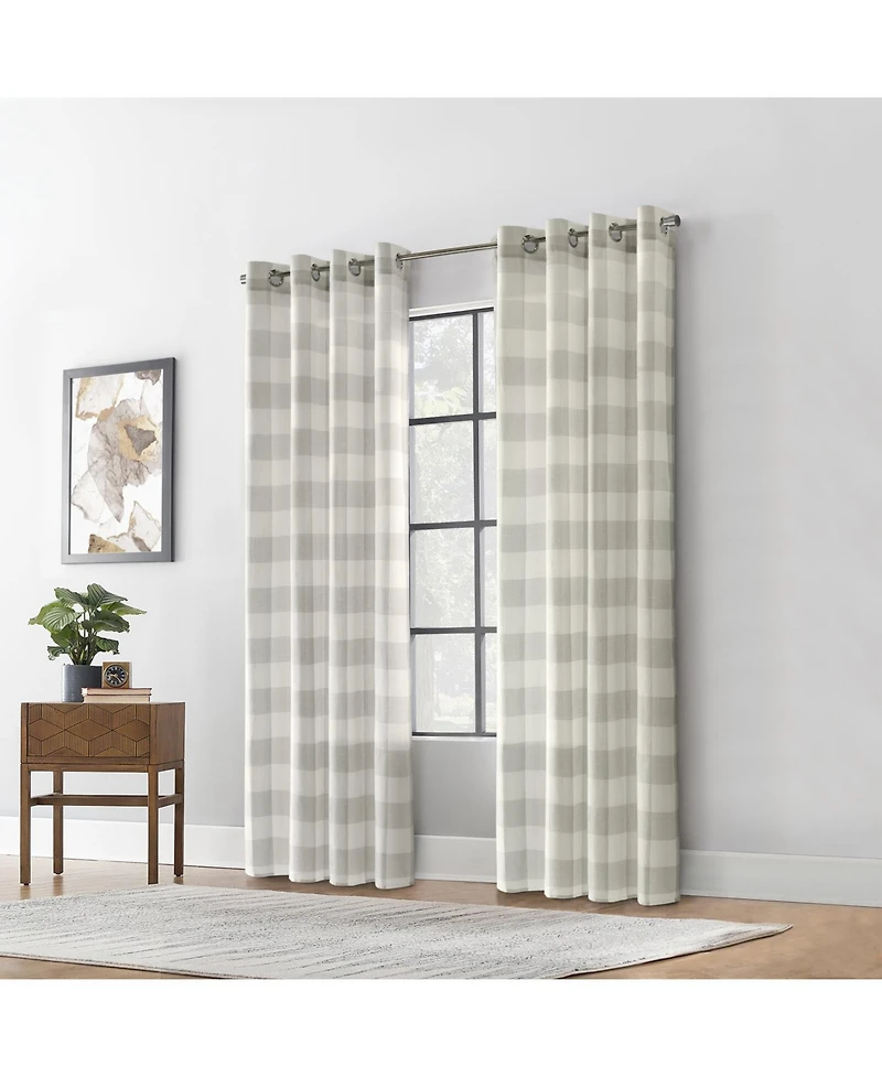 Habitat 100% Polyester Bradley Light Filtering Plaid Woven Grommet Curtain Panel 52" x 84" in Taupe