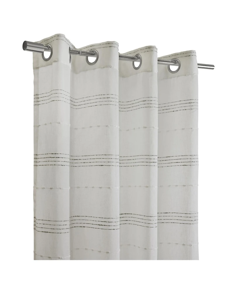 Habitat 100% Polyester Jasper Sheer Faux Linen Stripe Grommet Curtain Panel 52" x 95" White