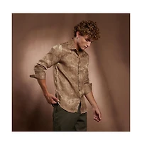 Campus Sutra Men's Peanut Brown Flora-Textured Shirt