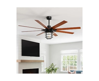 66-inch Modern Black 8-Blade Ceiling Fans with Light Kit and Remote Control