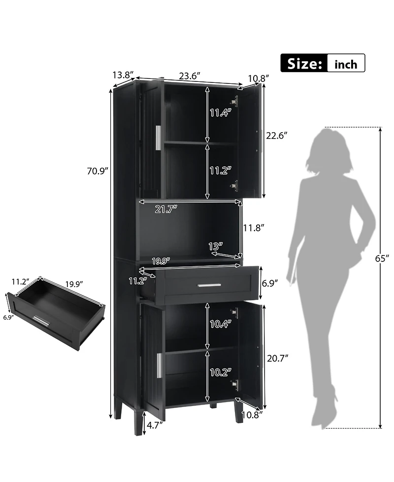Airsurfer70.9 Inch Tall Freestanding Bathroom Cabinet with Adjustable Shelves and Open Storage for Bathroom Living Room and Laundry