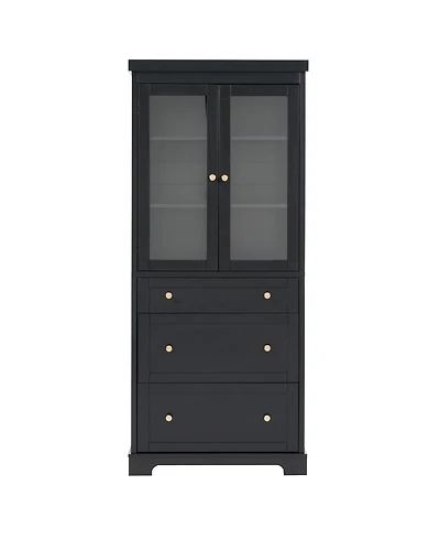 Airsurfer 70.1" Modern Tall Freestanding Bathroom Cabinet with 3 Drawers, 2 Adjustable Shelves, Soft-Close Glass Doors, Storage Cabinet for Bathr