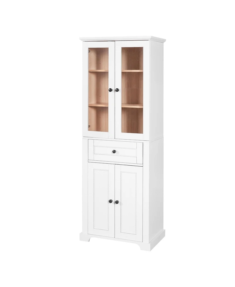 Airsurfer 67.2" Bathroom Storage Cabinet with Tempered Glass Doors, Adjustable Shelves and Drawer