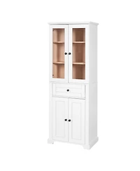 Airsurfer 67.2" Bathroom Storage Cabinet with Tempered Glass Doors, Adjustable Shelves and Drawer