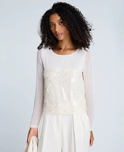 Kenneth Cole Women's Paillette Mesh Long-Sleeve Top