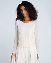 Kenneth Cole Women's Paillette Mesh Long-Sleeve Top