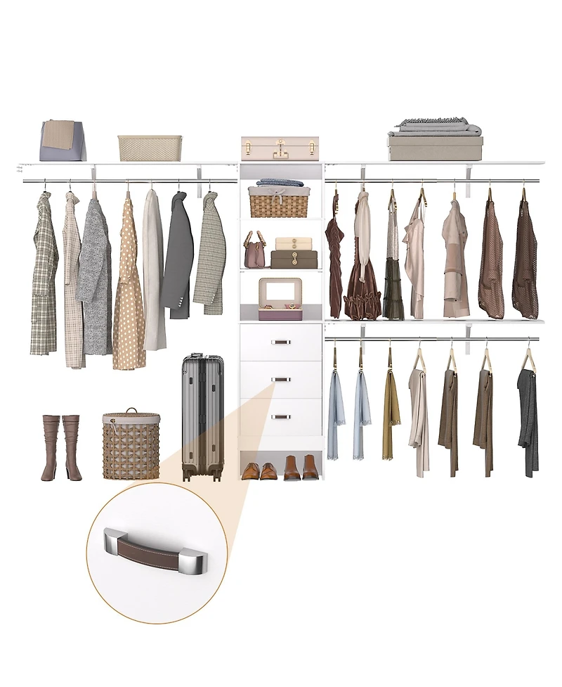 120'' Heavy Duty Closet Organizer System with 3 Wooden Drawers, 10FT Walk-in Closet Organizer with 3 Shelving Towers