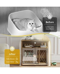 Gymax Cat Litter Box Enclosure w/ Double Barn Doors Divider Side Entry Storage Shelf