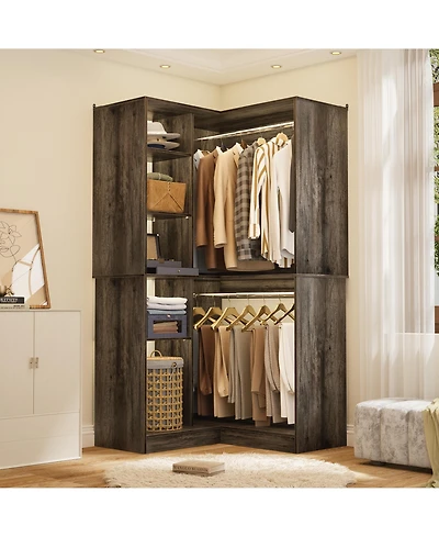 Aheaplus Freestanding Corner Closet System, 36'' Organizer System with 8 Shelves & 2 Hanging Rods for Closet/Bedroom