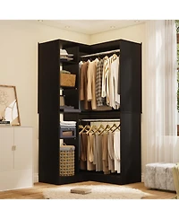 Aheaplus Freestanding Corner Closet System, 36'' Organizer System with 8 Shelves & 2 Hanging Rods for Closet/Bedroom