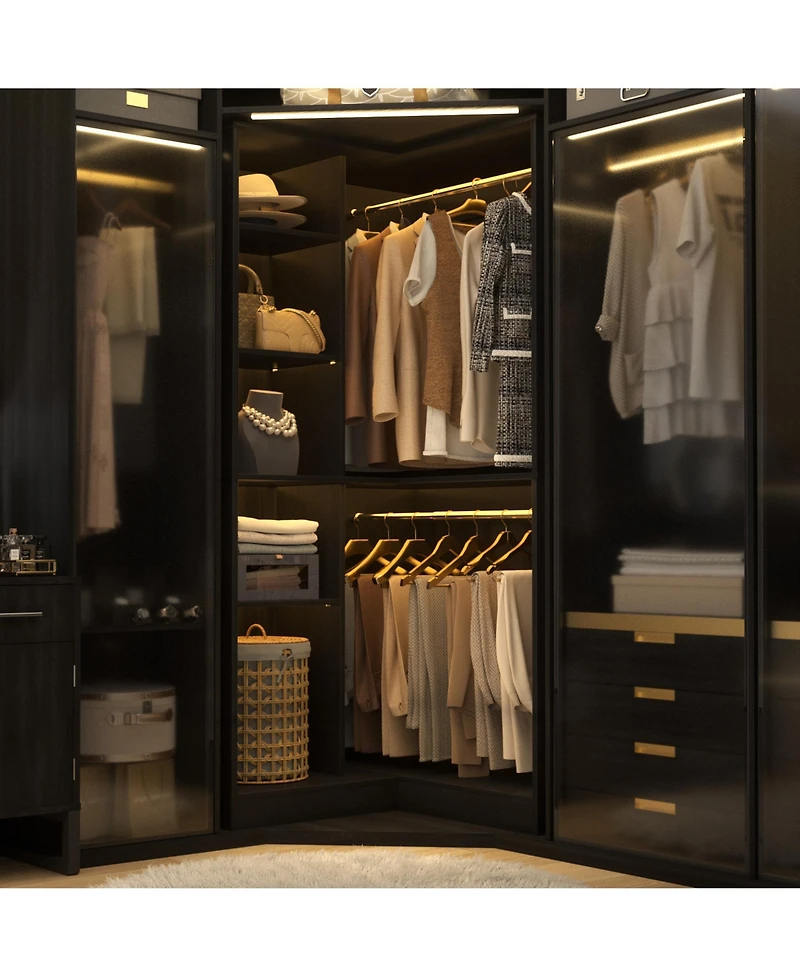 Aheaplus Freestanding Corner Closet System, 36'' Organizer System with 8 Shelves & 2 Hanging Rods for Closet/Bedroom